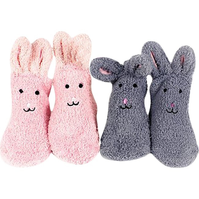 Fuzzy Bunny Socks, Pink and Gray | Maisonette