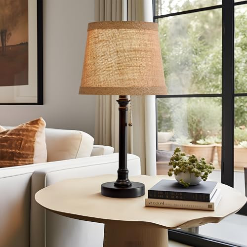 Oneach 19.5" Small Table Lamp for Bedroom - Bedside Lamps for Nightstand, Black Table Lamp for Living Room with Fabric Shade, Desk Reading Lamp for Kids Room Living Room Office Dorm | Amazon (US)