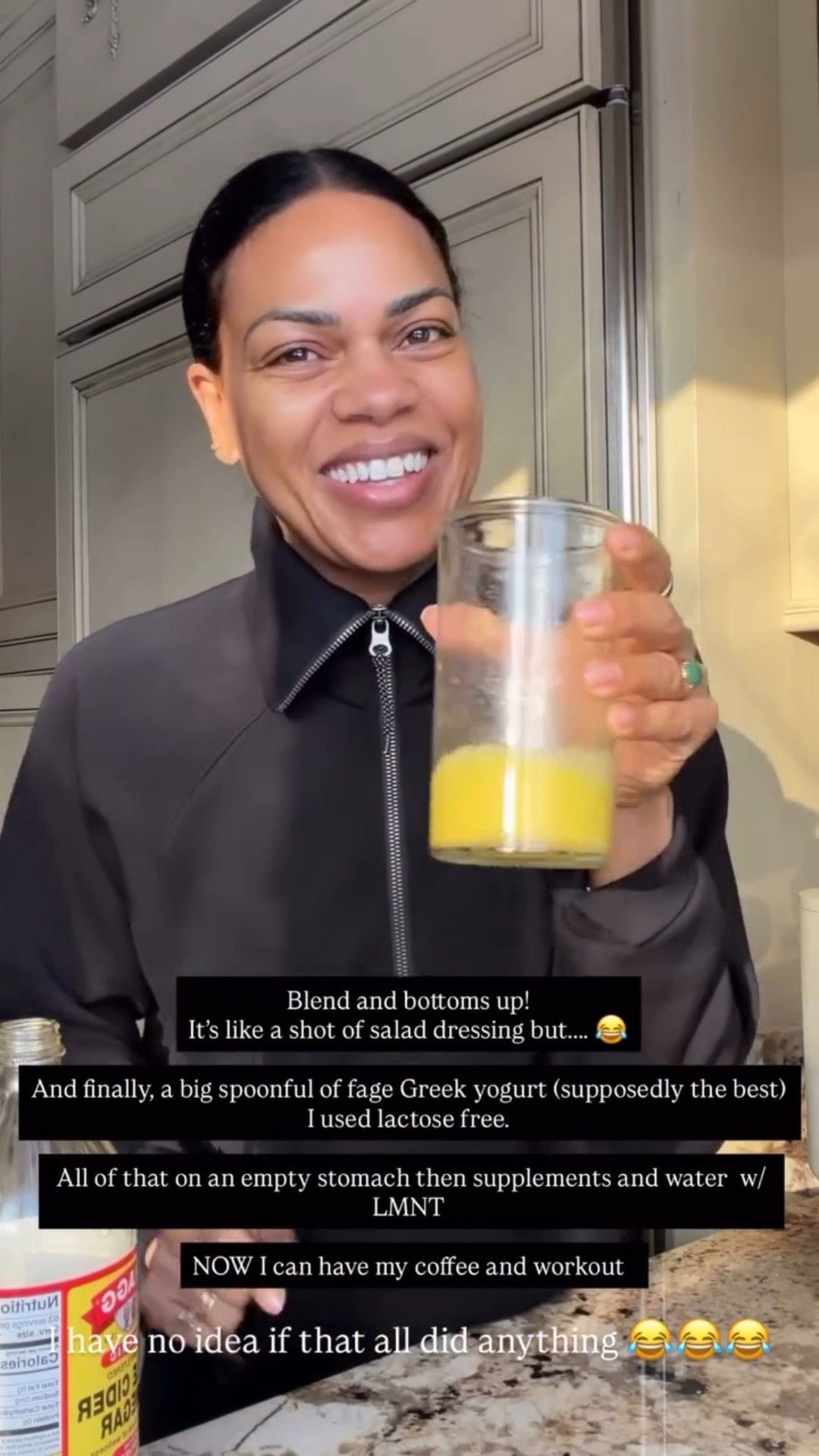 Soooo I ran out of my seed and no one told me to do this but me and my big brain thought this could work....😂
On a podcast I heard the seed founder said a tbsp of olive oil is good for your the gut... I heard that ACV w the mother was good... And I already have my LMNT but maybe a sprinkle of sea salt?😅

Blend and bottoms up!
It's like a shot of salad dressing😅
And finally, a big spoonful of fage Greek yogurt (supposedly the best)
I used lactose free.
All of that on an empty stomach then supplements and water w/
LMNT. NOW I can have my coffee and workout! I have no idea if that all did anything😂

#LTKfitnessgoals #LTKvlog #LTKmorningroutine