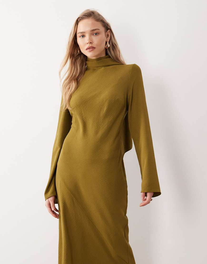 ASOS DESIGN high neck scarf detail maxi dress in olive-Green | ASOS (Global)