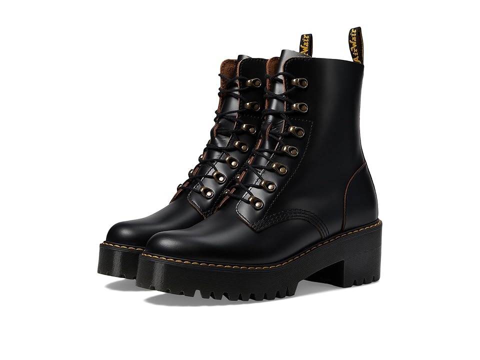 Dr. Martens Leona 7 Hook Boot Women's Shoes Black Vintage Smooth : UK 7 (US Women's 9) M, Leather | Zappos