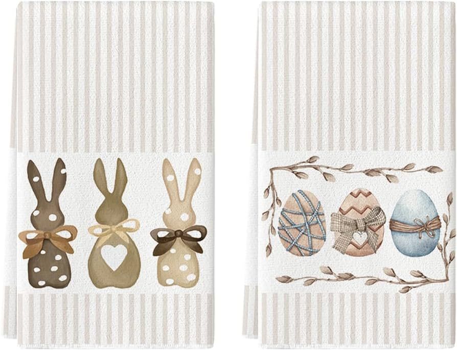 Artoid Mode Stripe Rabbit Bunny Eggs Easter Kitchen Towels Dish Towels, 18x26 Inch Spring Decorat... | Amazon (US)