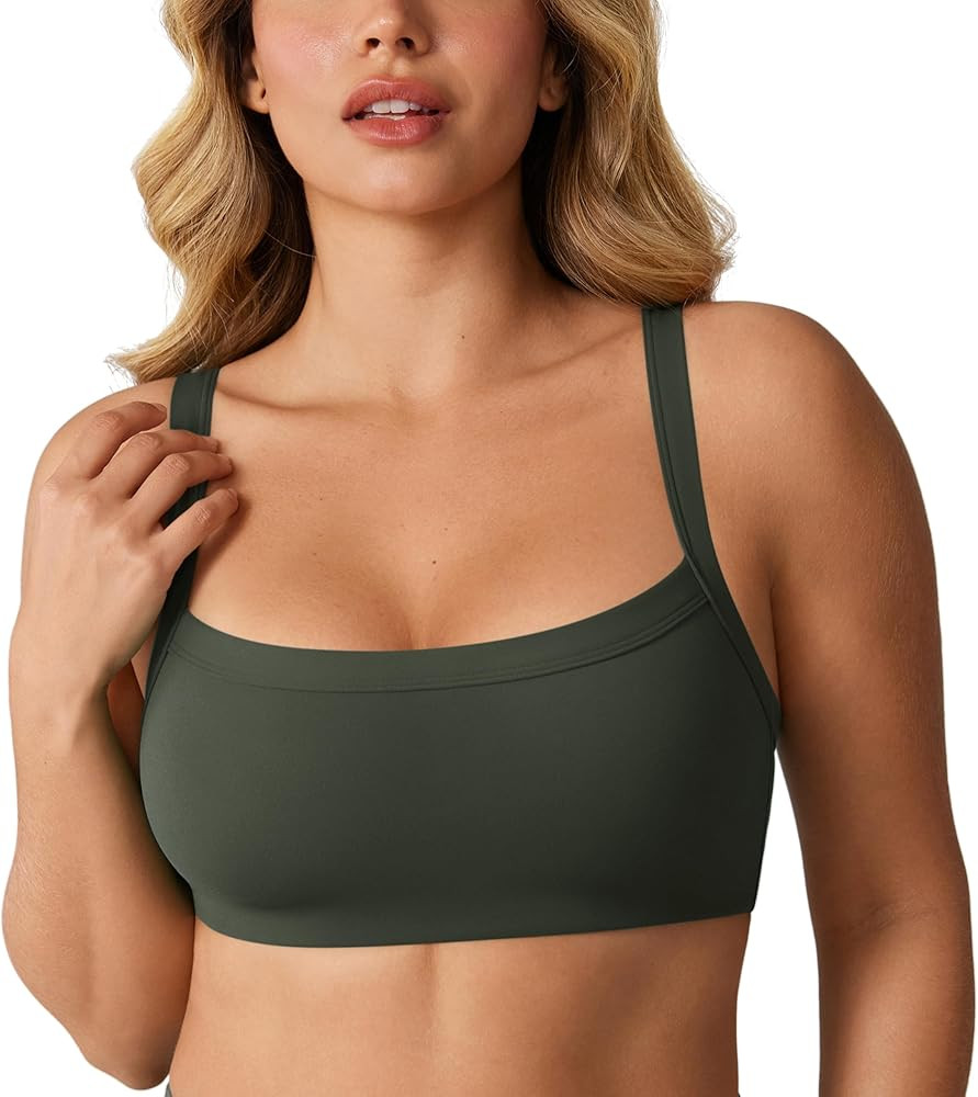 Hugcurve Adjustable Sports Bra Square Neck Wireless Padded Yoga Workout Tops | Amazon (US)