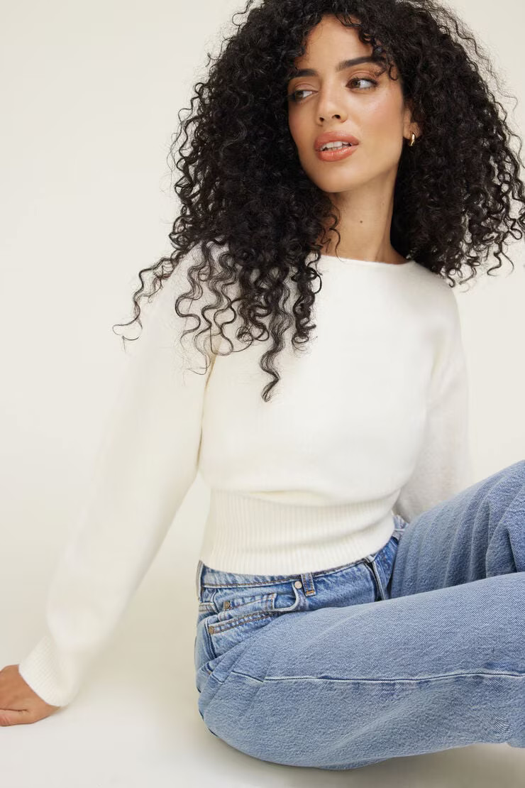 Juliet Cinched Boat Neck Sweater | Dynamite Clothing