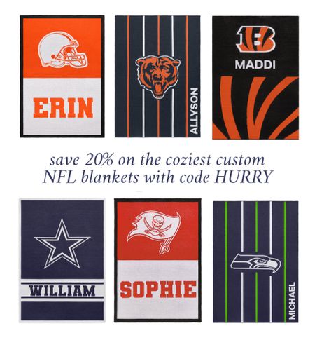 Custom NFL Blankets 🏈

Use code HURRY for 20% off! Such a fun gift idea for guys or the sports fanatics on your list. 

#LTKunder100 #LTKsalealert #LTKHoliday