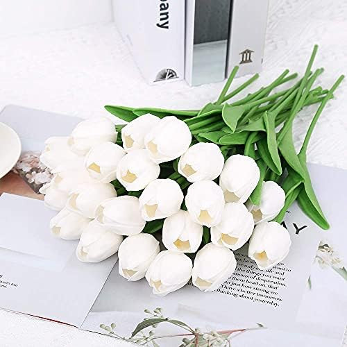 White Tulips Artificial Flowers, IPOPU 24PCS Real Touch Fake Tulips White Flowers Flores Artifici... | Amazon (US)
