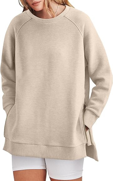 ANRABESS Women's Sweatshirts Long Sleeve Tunic Tops Crew Neck Soft Pullover With Side Zipper Shir... | Amazon (US)