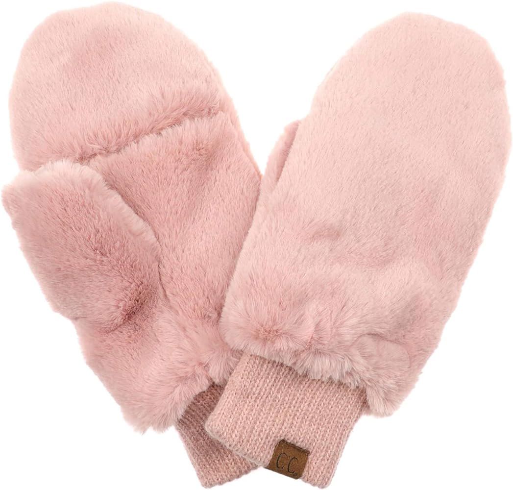 Faux Fur Flip Mittens Womens Warm Convertible Fingerless Gloves | Amazon (US)