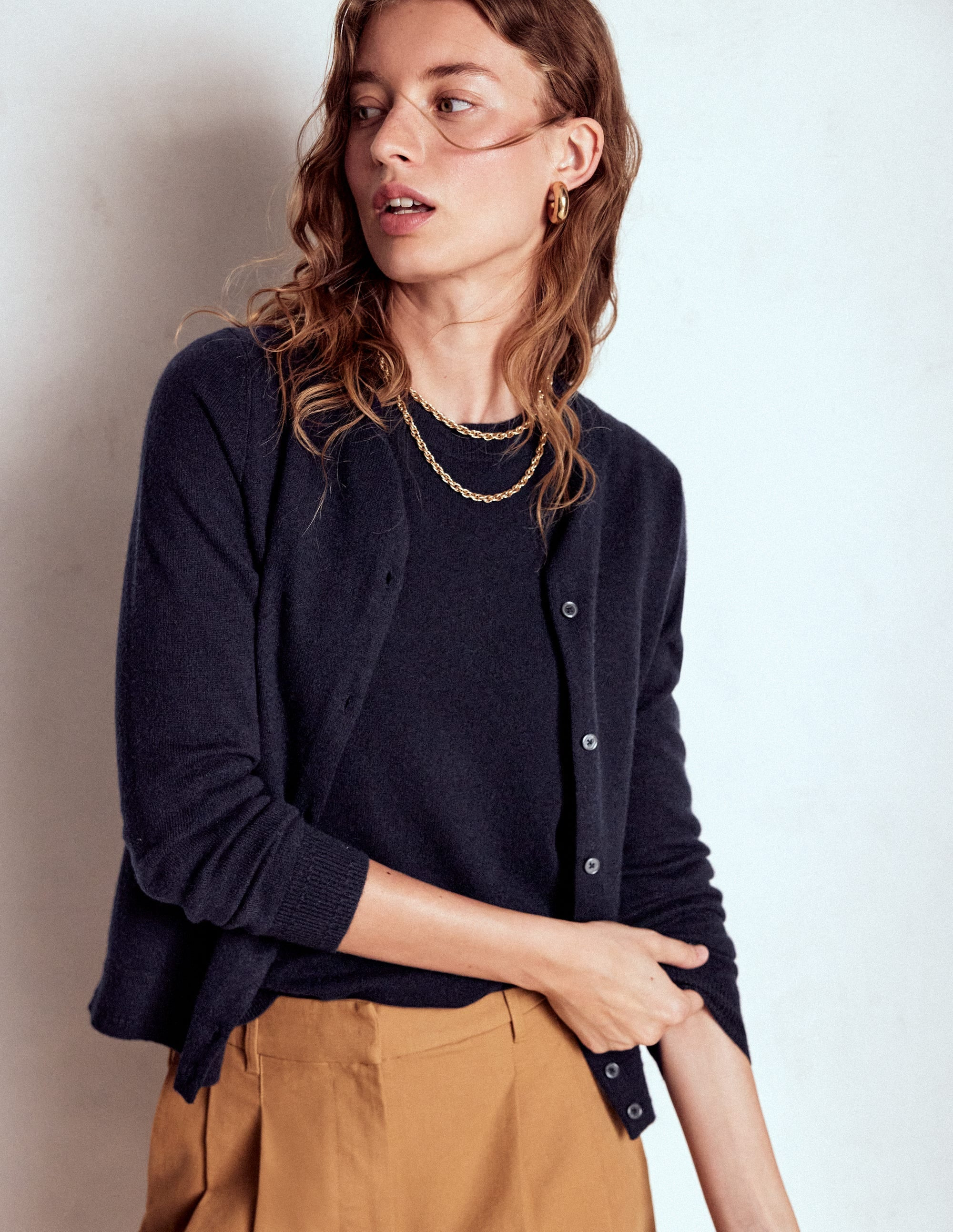 Eva Cashmere Crew Cardigan-Navy | Boden UK
