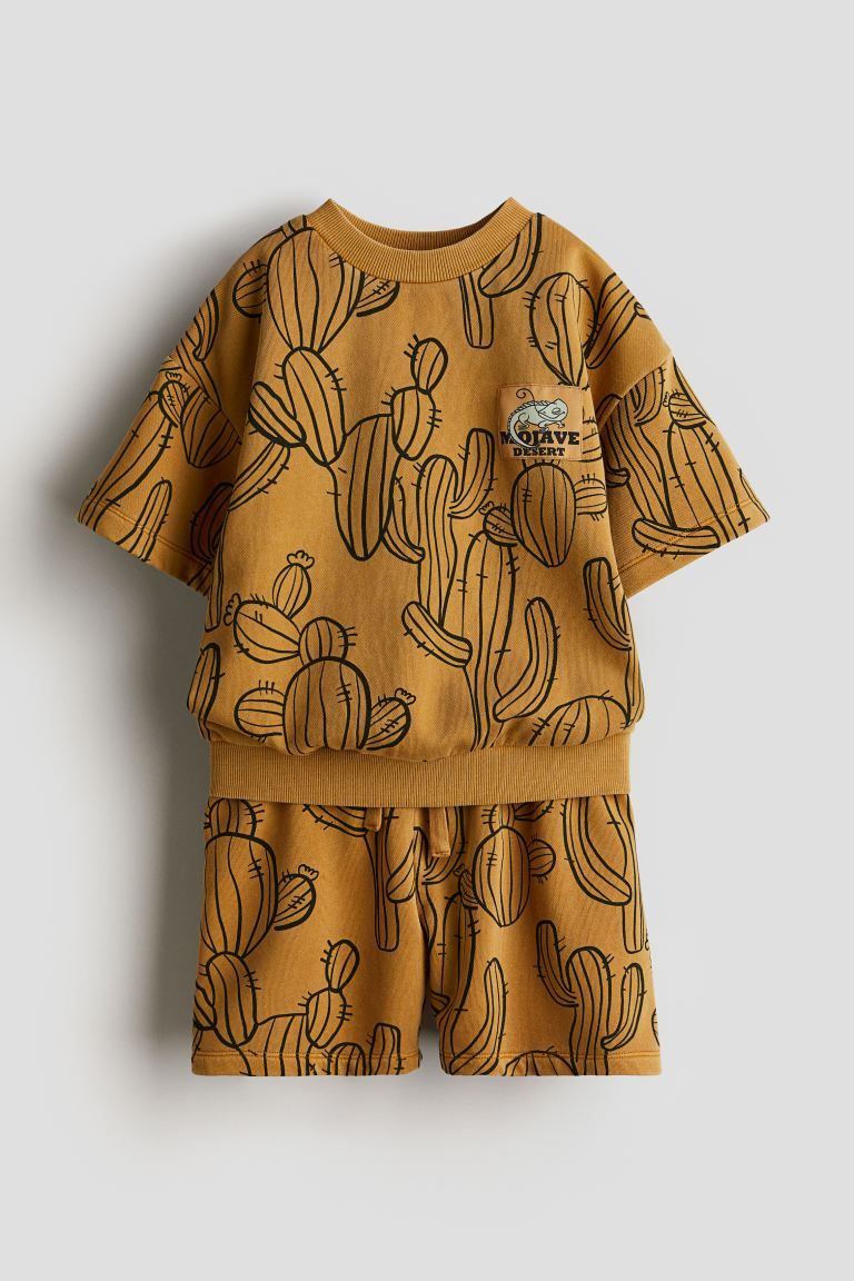2-piece Printed Sweatsuit - Mustard yellow/cacti - Kids | H&M US | H&M (US + CA)