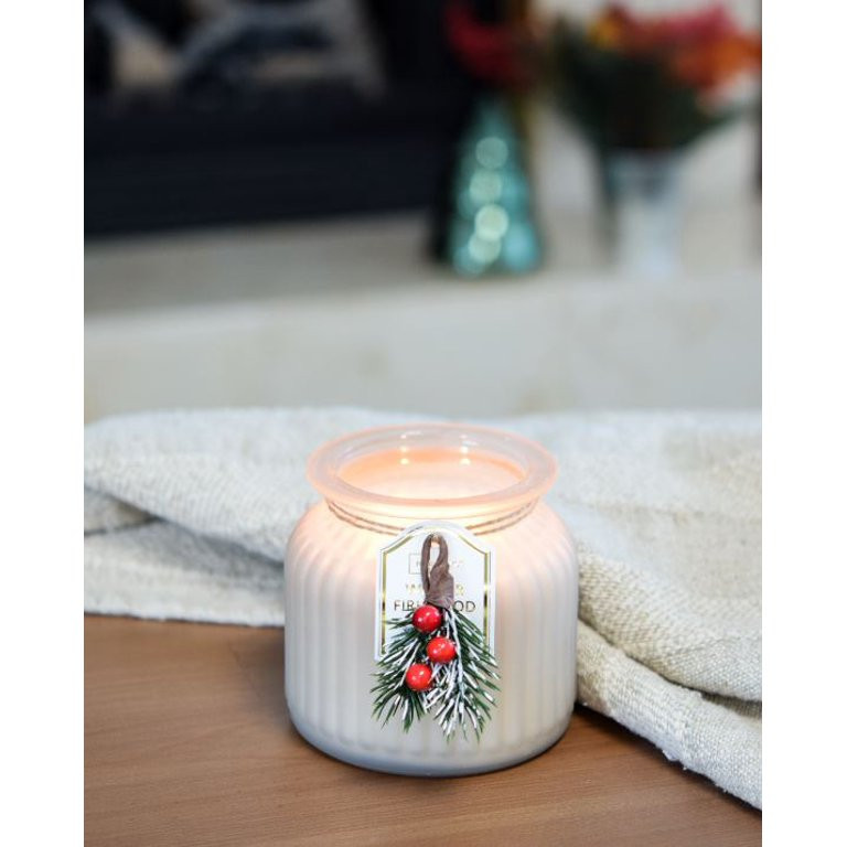 MainStay Winter Firewood Scented Candle 2-Wick Ribbed Ivory Jar 17.5oz - Walmart.com | Walmart (US)