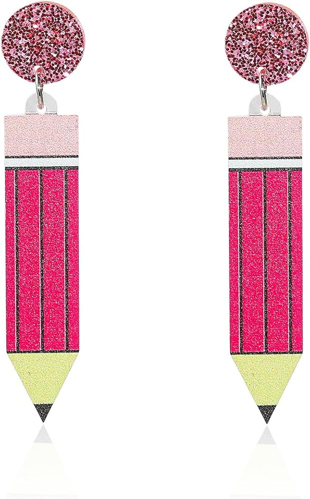 Pencil Teachers Earrings for Women Handmade Funny Pencil Crayon Book Acrylic Drop Dangle Earrings... | Amazon (US)