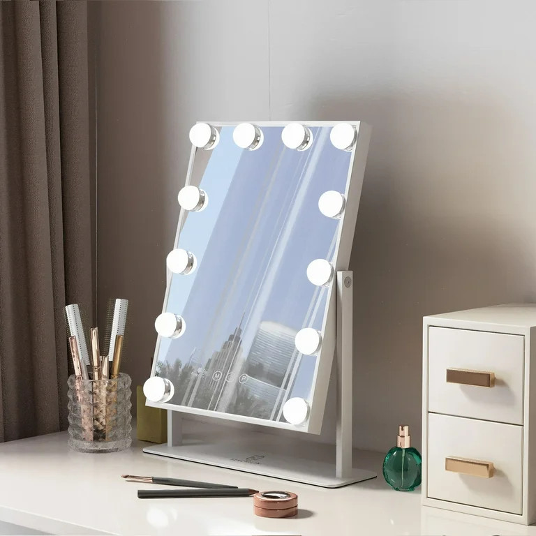 Fenchilin Vanity Makeup Mirror with Lights Metal Tabletop White 14.5" x 18.5" | Walmart (US)