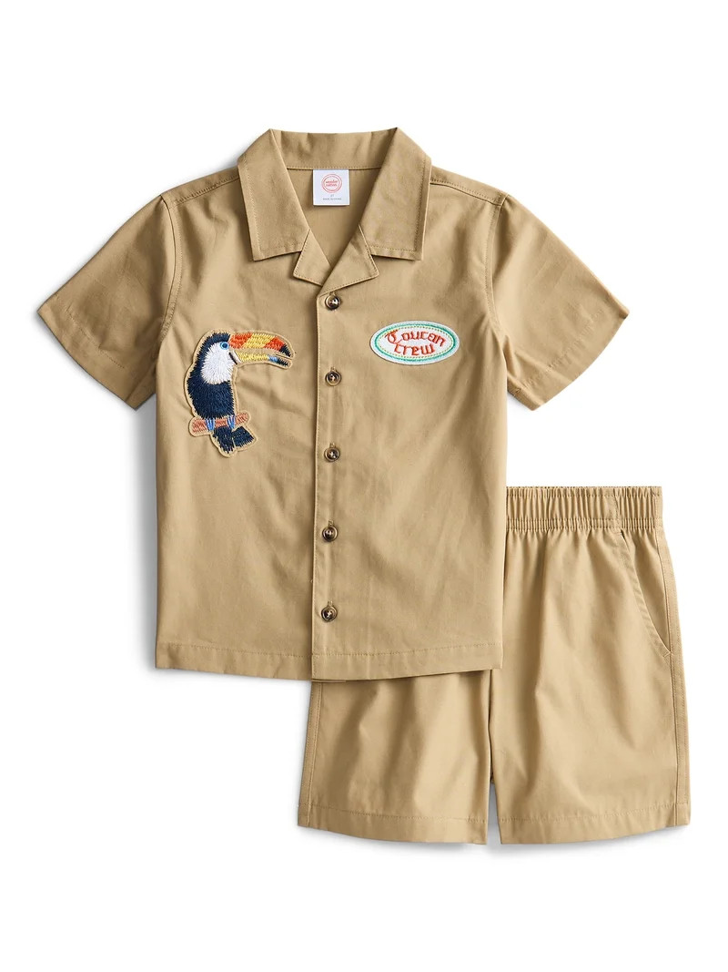 Wonder Nation Toddler Boys Short Sleeve Button Shirt and Matching Shorts Set, 2-Piece, Sizes 12M-... | Walmart (US)