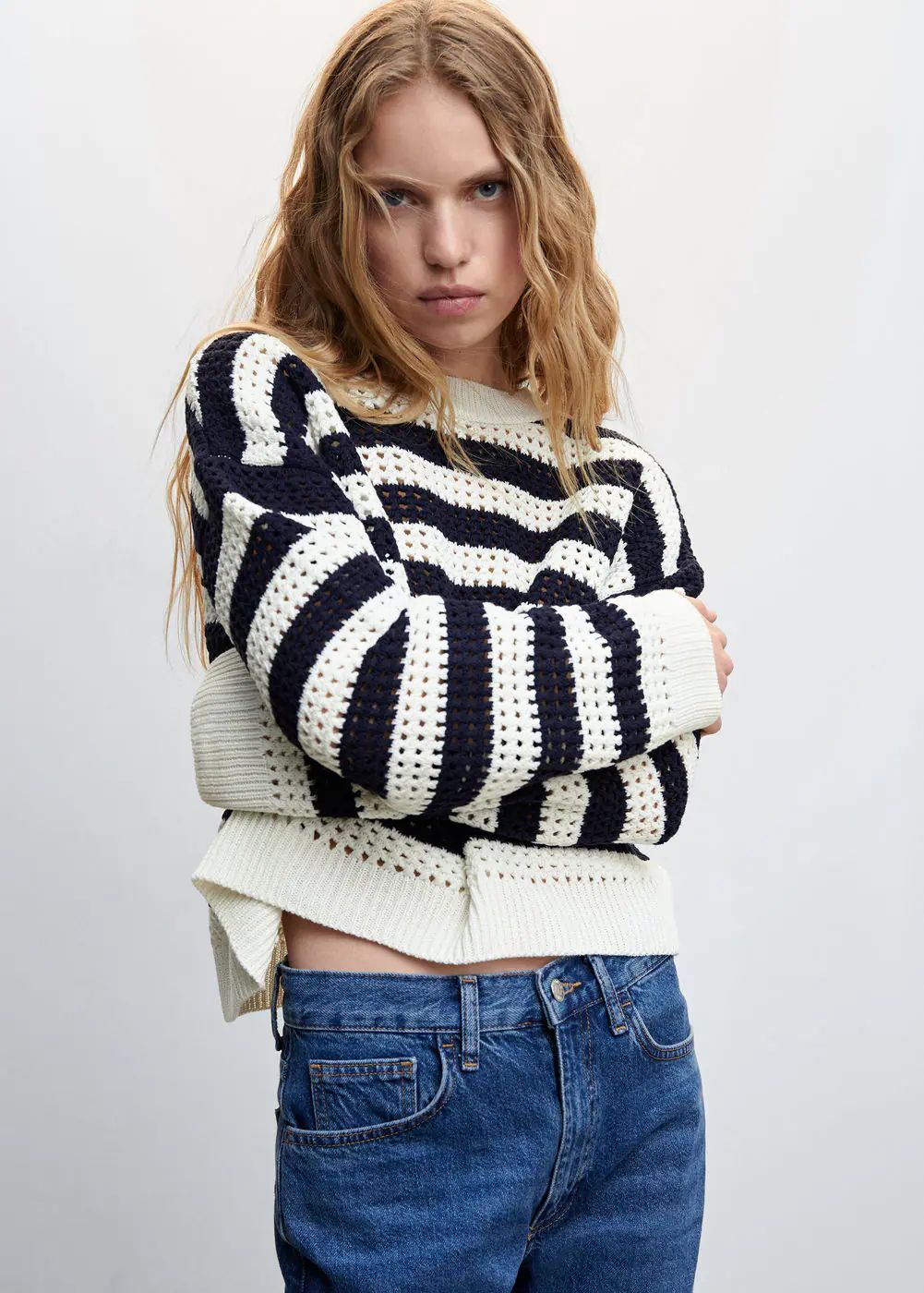Striped openwork knit sweater -  Women | Mango USA | MANGO (US)