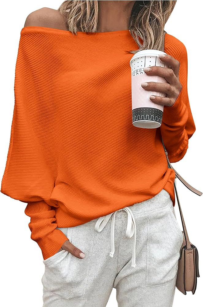 Zenlonr Women's Fall Sweaters 2025 Casual Long Batwing Sleeve Loose Off Shoulder Knit Pullovers J... | Amazon (US)