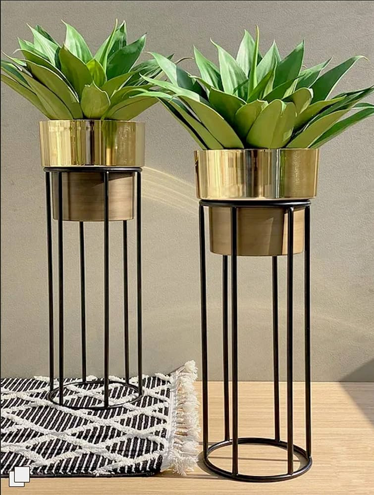 Metal Planters with Strong Metal Stand for Living Room Bedroom Garden Planter - Set of 2 | Amazon (US)