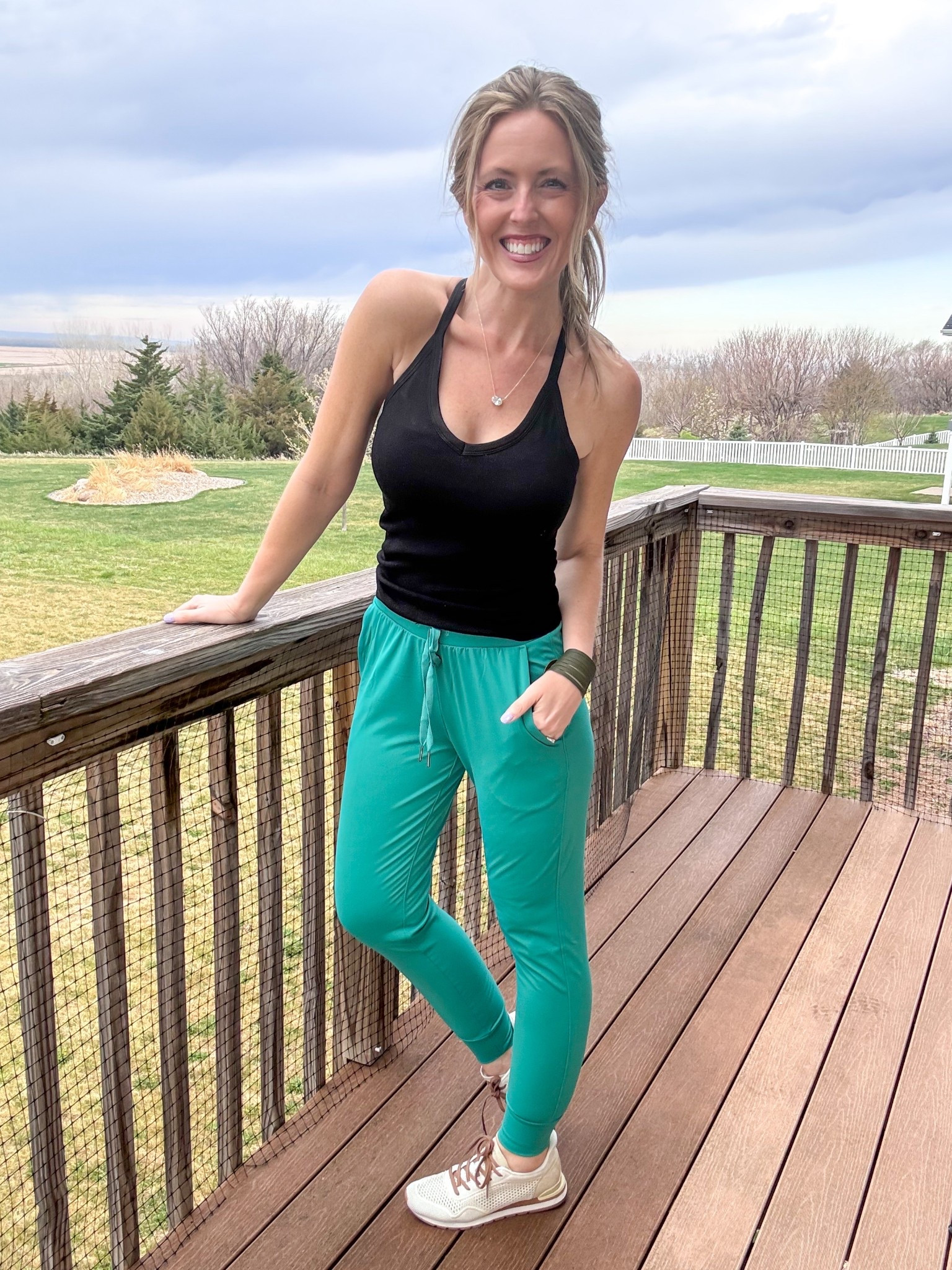 Always love a comfy casual outfit! 🖤 Each of these pieces are so good and the tank comes in a 2 pack! Wearing a small in the top and an xsmall in the green joggers.

As an Amazon Influencer I earn commission on qualifying purchases.

Green pants, built in bra tank, mom style, workout gear, spring fashion, black tank top

#LTKfitnessgoals #LTKootd #LTKMidsize