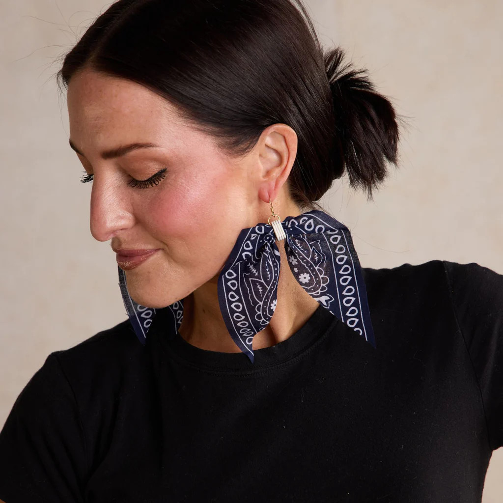 Navy Bandana Earrings | Nickel and Suede