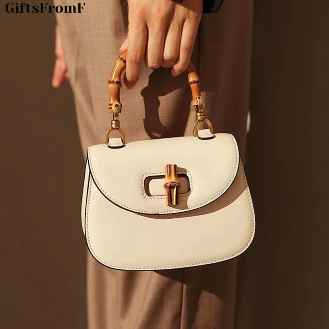 Leather Bag  Bamboo Handle Womens Handbag Shoulder Bag - Etsy | Etsy (US)