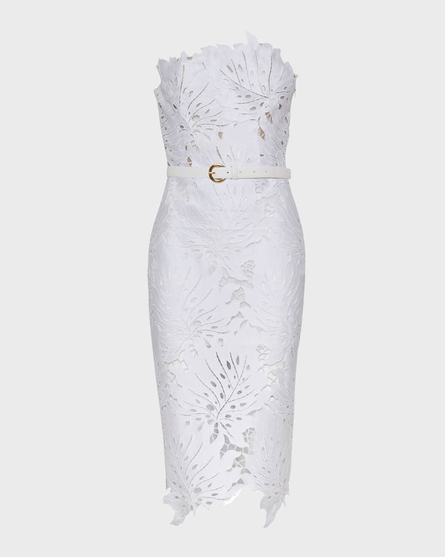 Andres Otalora Tukano Lace Midi Dress with Leather Belt | Neiman Marcus