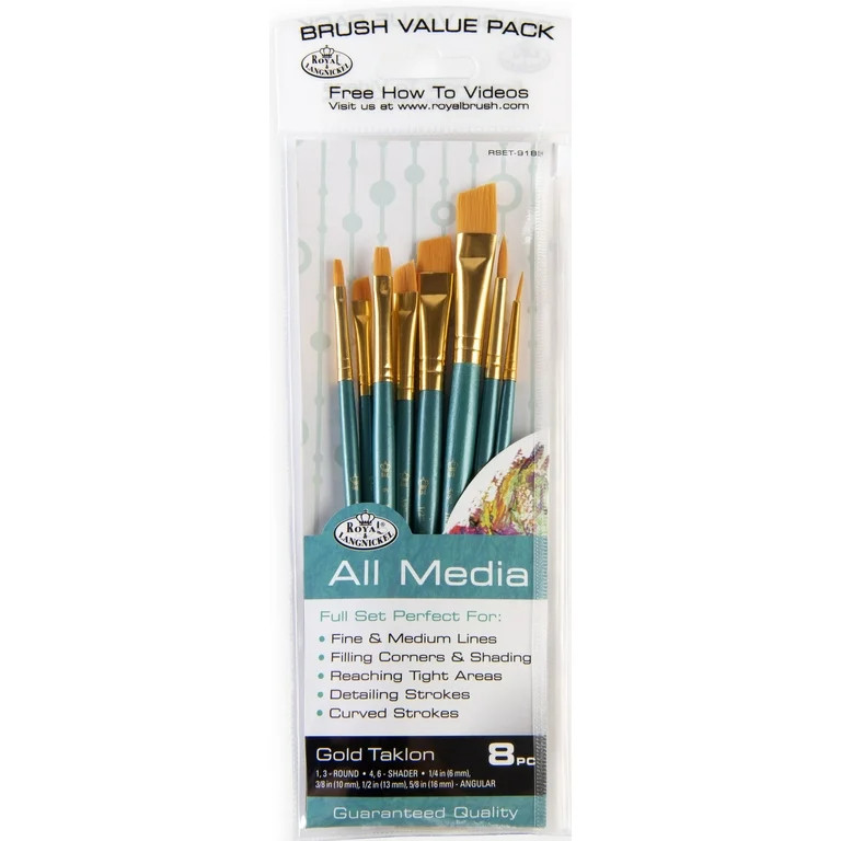 Royal & Langnickel - 8pc Gold Taklon All Media Angular Variety Paint Brush Set | Walmart (US)