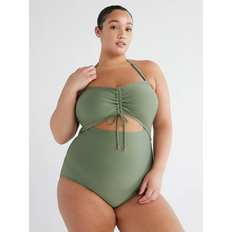Time and Tru Women's and Women's Plus Bandeau Cutout One Piece Swimsuit, Sizes XS-3X | Walmart (US)