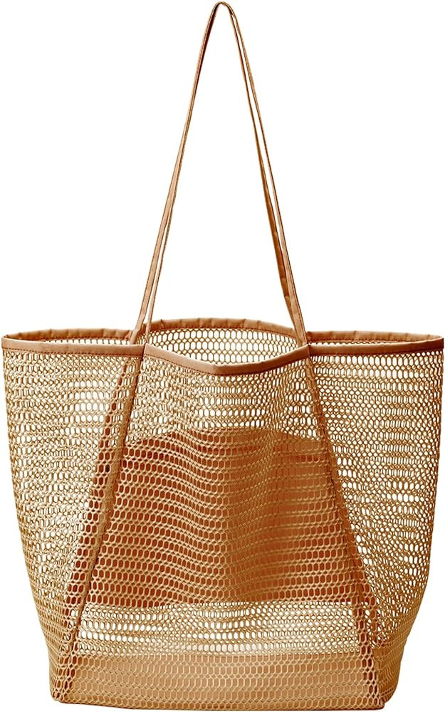 Jereture Mesh Beach Tote Womens Shoulder Handbag, Women Foldable MAX 23L Casual Tote Bag Hobo Bag... | Amazon (US)