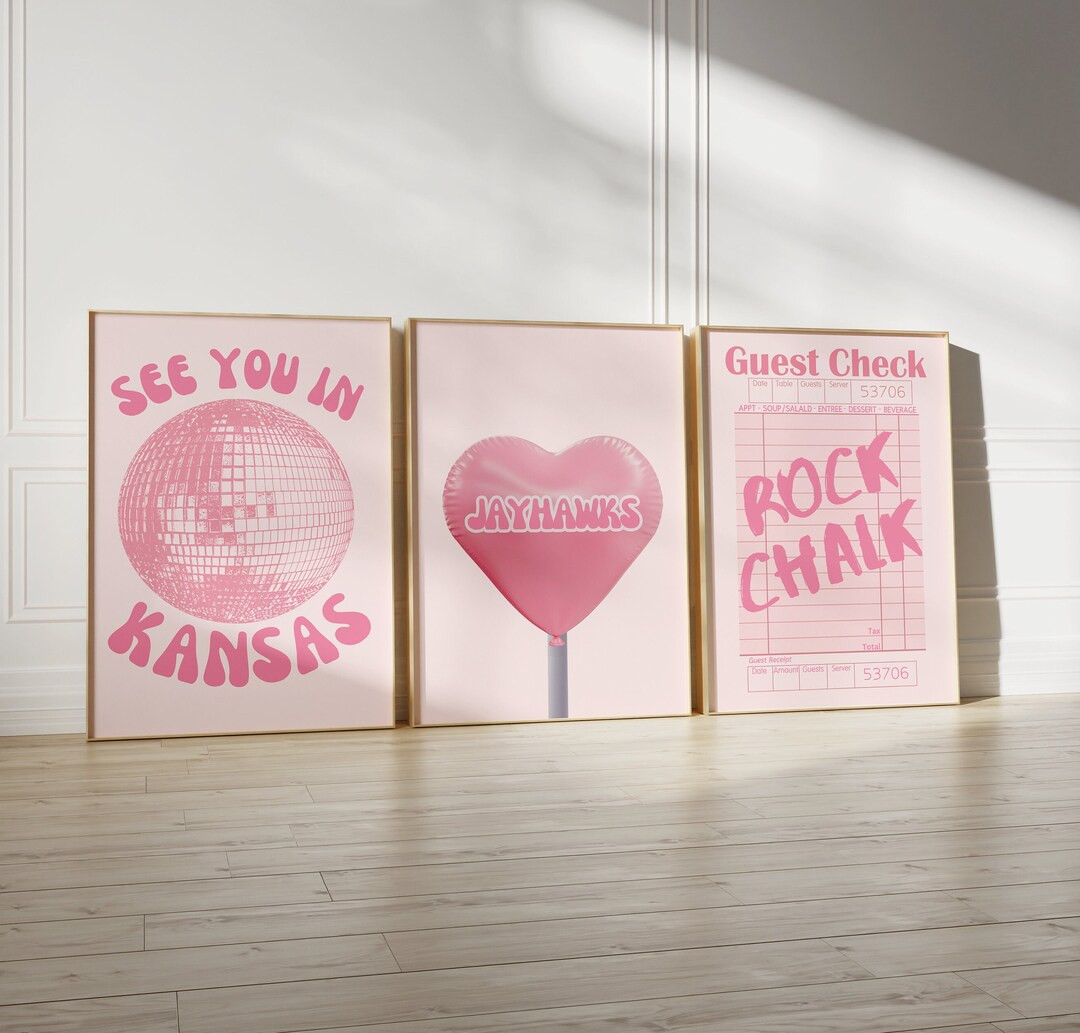 University of Kansas Prints | Kansas Dorm Decor | Trendy Dorm Wall Art | Kansas Wall Art | Pink D... | Etsy (US)