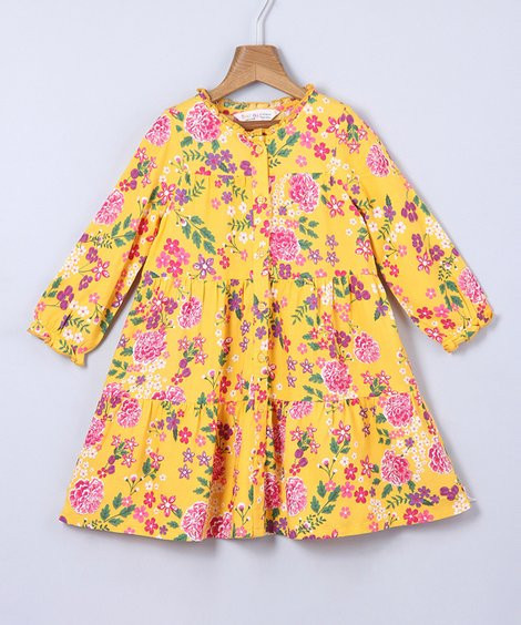 Beebay Yellow & Pink Floral Button-Front A-Line Dress - Infant, Toddler & Girls | Zulily