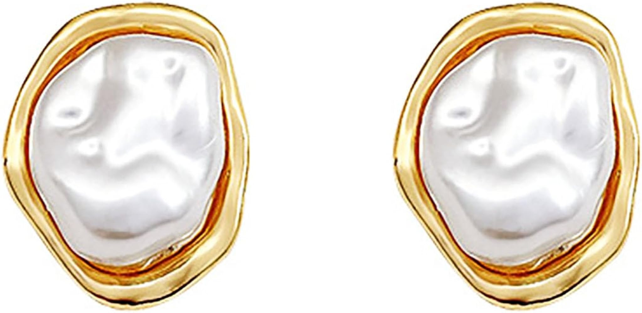 Baroque Pearl Stud Earrings For Women 14k Gold Plated Irregular Pearl Earrings Chunky Big Pearl E... | Amazon (US)