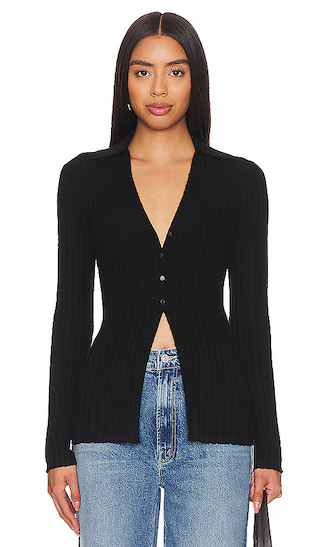 Rib Button Cardigan in Black | Revolve Clothing (Global)