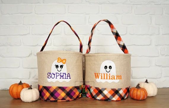 Trick or treat bag, Trick-or-treat bucket,  Halloween Bucket, Personalized, Halloween Basket, mon... | Etsy (US)