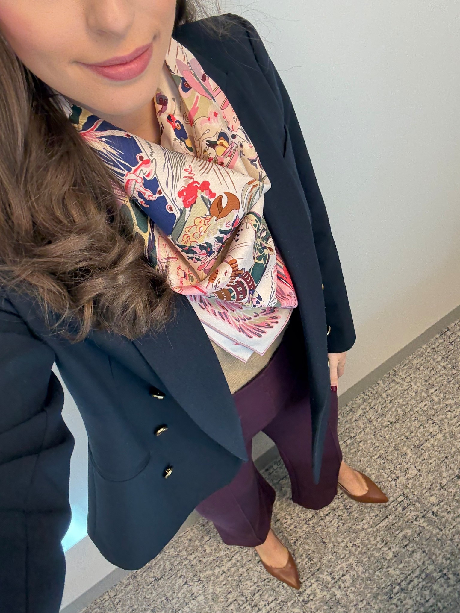 Office style, office outfit, business casual, workwear, winter workwear, lawyer, attorney, law firm style, corporate style, winter corporate style, winter workwear, silk scarf, Hermes scarf, navy blazer, navy double breasted blazer, Hermes silk scarf, cashmere sweater, burgundy pants, Ann Taylor, tuckernuck, brown block heels, corporate style

#LTKSeasonal #LTKWorkwear #LTKTall