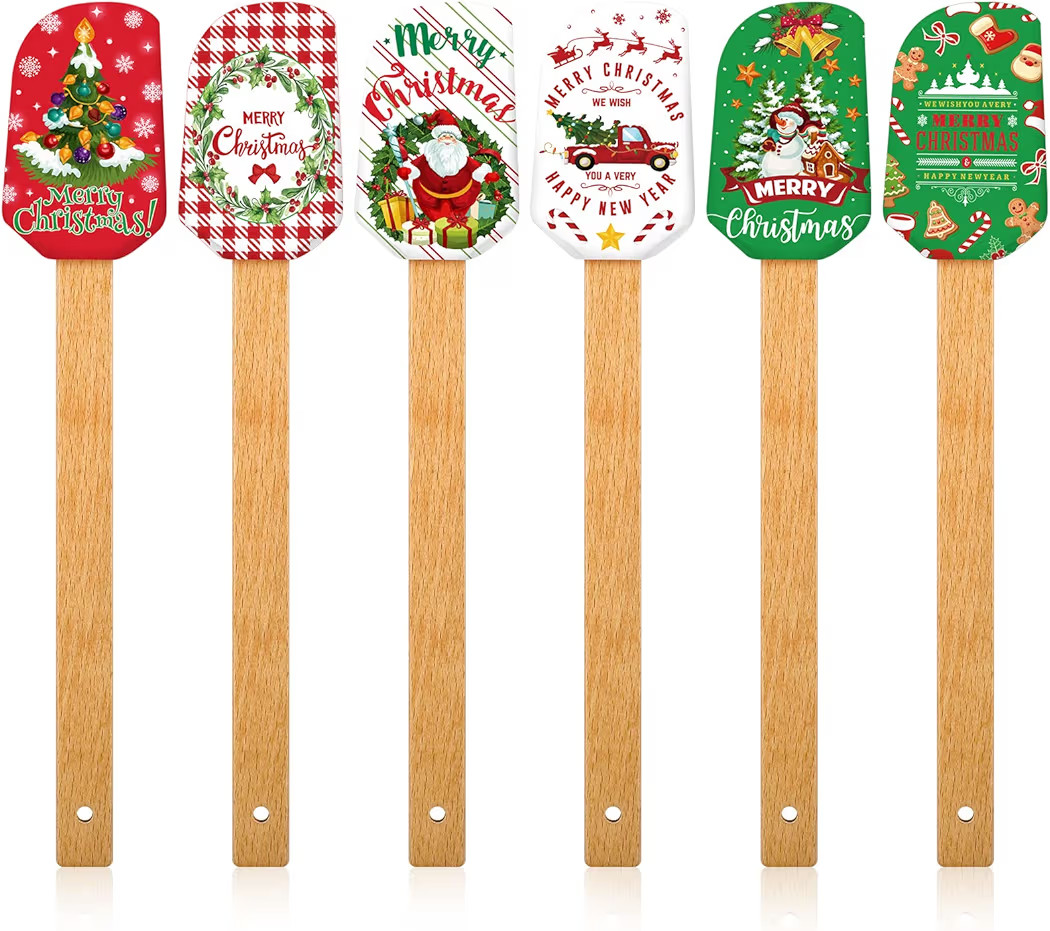 Patelai Christmas Silicone Spatula Xmas Cake Spatula with Wooden Handle Snowmen Pancake Cute Pan ... | Amazon (US)