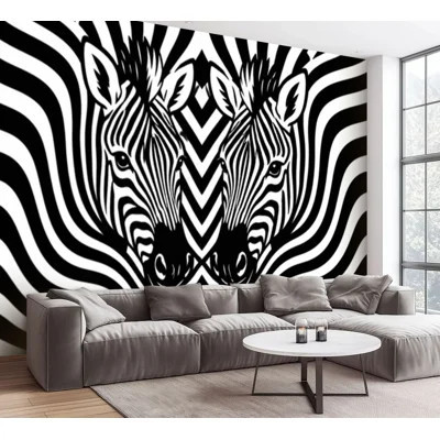 Wall Mural Peel and Stick Wallpaper Zebra Black white Animal skin Self-Adhesive Removable Contact Paper Wall Decor for Living Room Bedroom 100"H x 144 | Wayfair North America