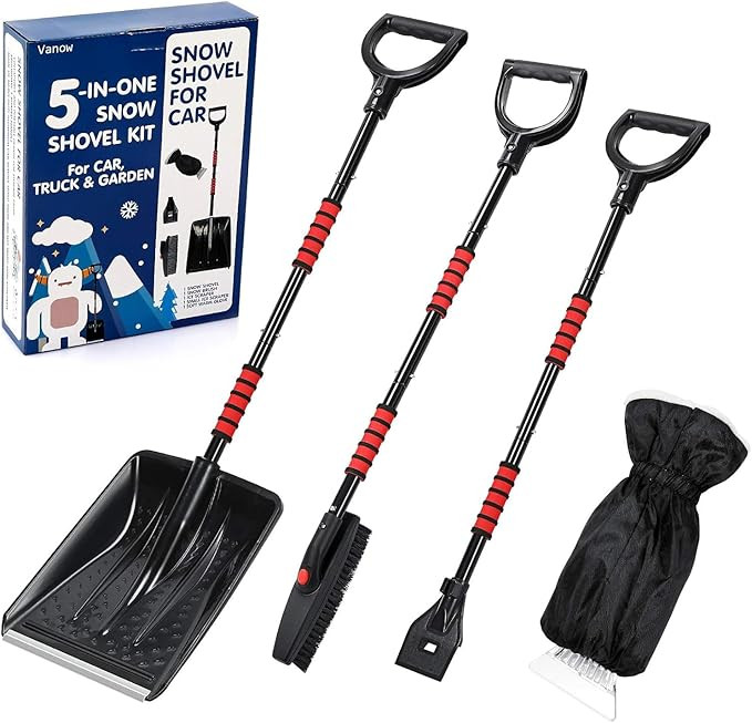 Snow Shovel Kit Removal Tools - 5 in 1 Foldable Car Snow Shovel + Snow Brush + Ice Scraper + Glov... | Amazon (US)