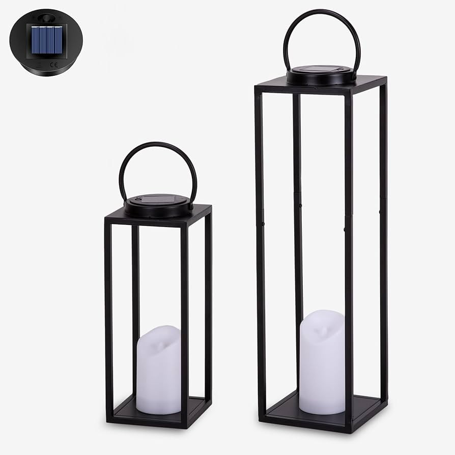 Solar Lanterns Outdoor Waterproof with Solar Candles, 25 in Large Solar Lantern Farmhouse Black M... | Amazon (US)