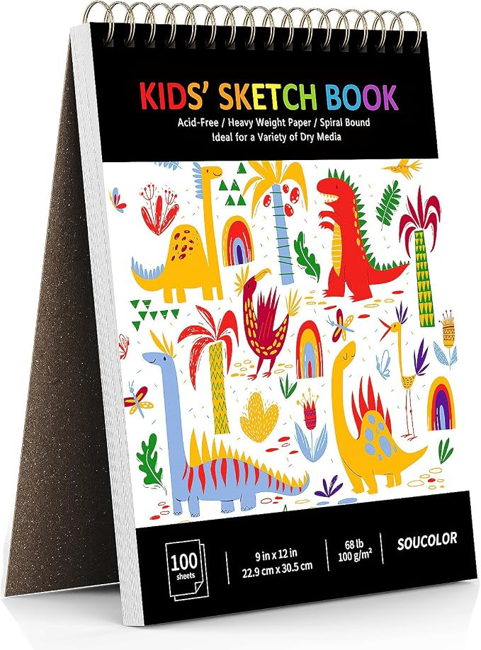 Soucolor Sketch Book for Kids, 9" x 12" Kids Sketchbook | 100 Sheets |Acid-Free Drawing Paper |Sp... | Amazon (US)