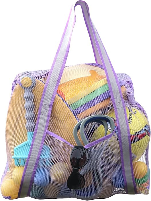Large Beach Bag with Zipper - Lightweight Mesh Bag for Swimming Pool Sand Toys | Amazon (US)