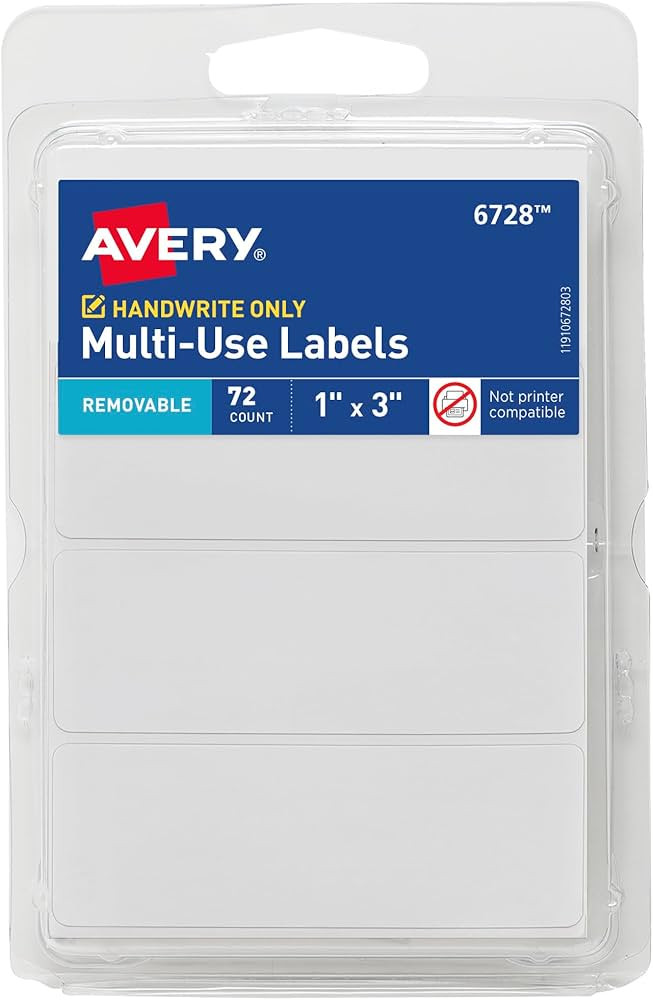 Avery Multi-Use Removable Labels, 1" x 3", White, Non-Printable, 72 Blank Labels Total (6728) | Amazon (US)