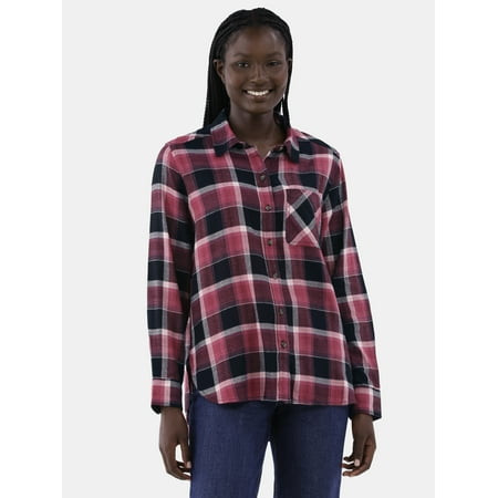 Time and Tru Women's Button Down Flannel Shirt with Long Sleeves, Sizes XS-3XL | Walmart (US)