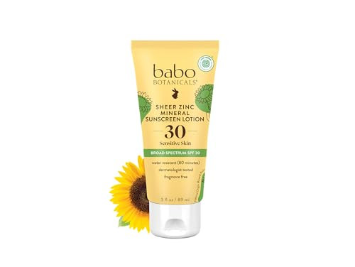 Babo Botanicals Zinc Sunscreen Lotion SPF 30 with 100% Mineral Actives, Non-Greasy, Water-Resistant, Fragrance-Free, Vegan, For Babies, Kids or Sensitive Skin, Clear, 3 Fl Oz | Amazon (US)
