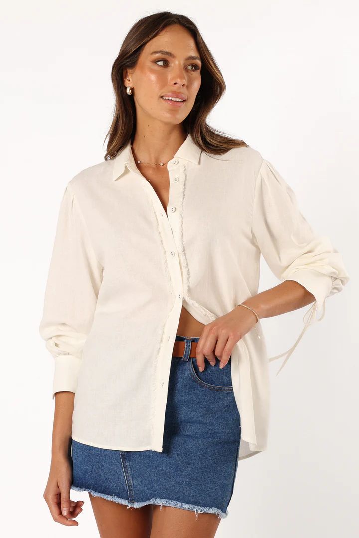 Dylan Long Sleeve Button Up Top - White | Petal & Pup (US)