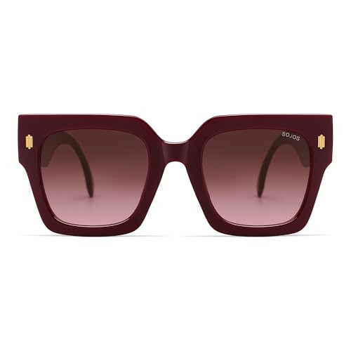 SOJOS Vintage Oversized Square Sunglasses for Women,Retro Womens Luxury Big Large Sun Glasses UV400 SJ2194 Wine/Red Grading | Amazon (US)