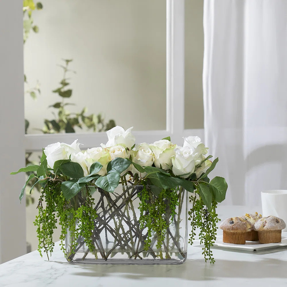 Faux Silk Rose Arrangement in Vase | Wayfair North America