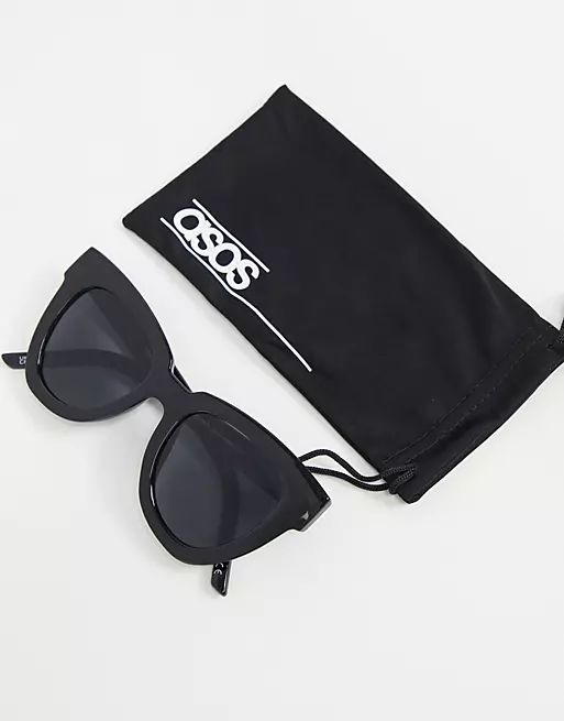 ASOS DESIGN recycled frame chunky flare cat eye sunglasses in shiny black | ASOS (Global)