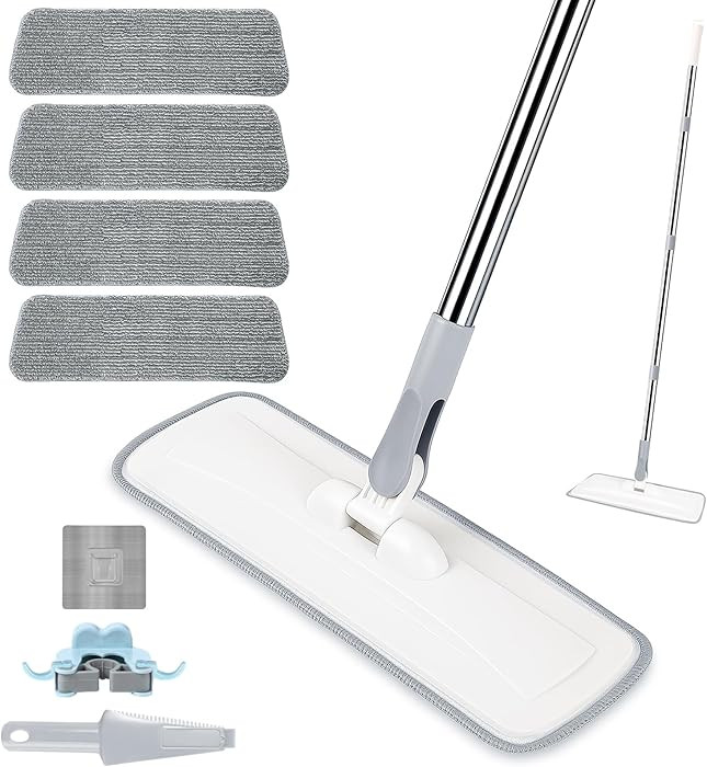 wlich Microfiber Mop for Cleaning Floors,55 Inch Extendable Flat Mop with 4 Reusable Washable Pad... | Amazon (US)