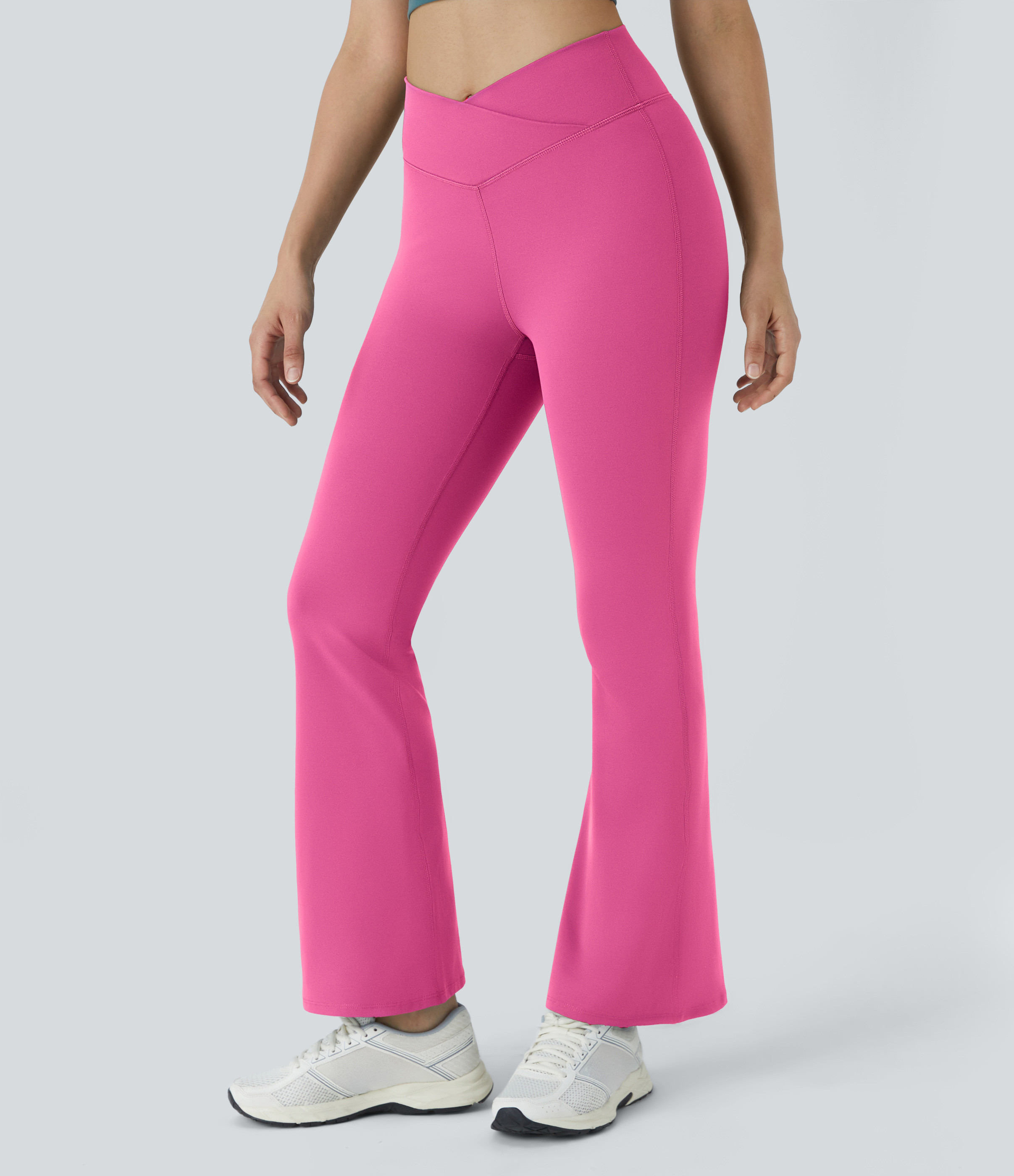 Halara High Waisted Crossover Flare Yoga Leggings  - Raspberry Rose - XS(petite) gym leggings leggings with pockets leggings with butt lift | HALARA