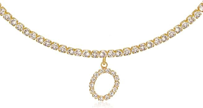 Sparkling Tennis Chain Letter Necklace for Women Girls 14k Gold Plated Initial Necklaces Bling Ic... | Amazon (US)